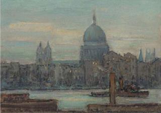Alfred John Billinghurst - St Pauls From The River Thames With One Steam Boat