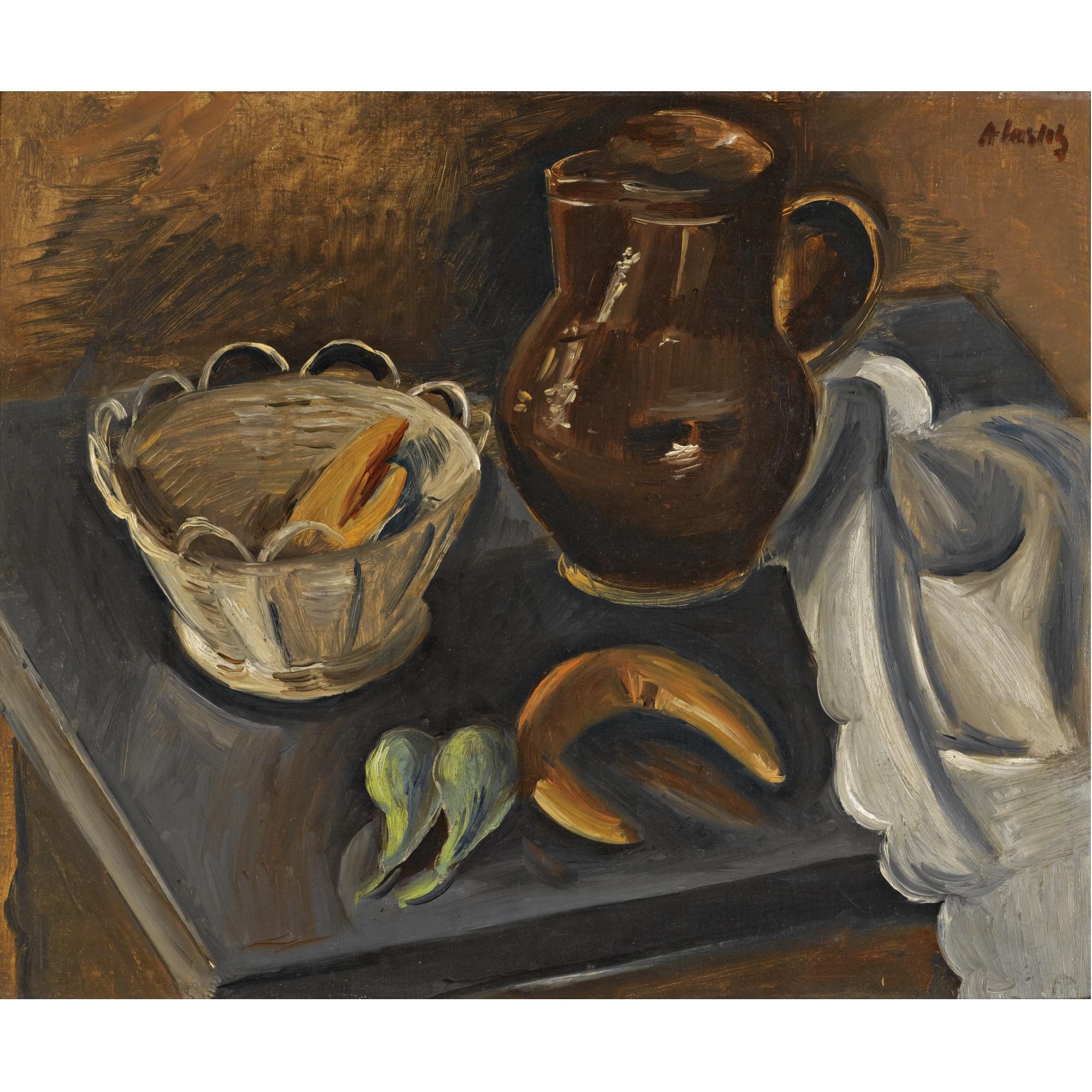 Alfréd Justitz - Czech still Life With White Basket (Zátiší S Bílým Košíkem)
