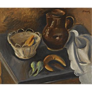 Alfréd Justitz - Czech still Life With White Basket (Zátiší S Bílým Košíkem)