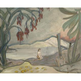 Alfred Kubin - Austrian Kniender Weiblicher Akt In Exotischer Landschaft (Kneeling Nude In Exotic Landscape)