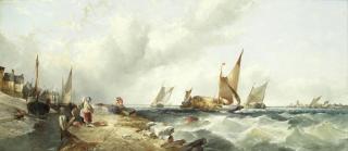 Alfred Montague - Coastal scene with hay barges