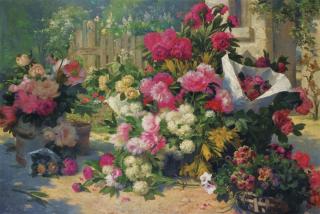 Alfred Petit - Paniers Et Pots De Fleurs Dans Un Jardinalfred Petit ; Flower Baskets And Flower Pots In A Garden ; Signed And Dated 1887 Lower Left ; Oil On Canvas