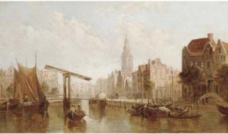 Alfred Pollentine - A view of the Zuiderkerk from the Groenburgwal canal, Amsterdam