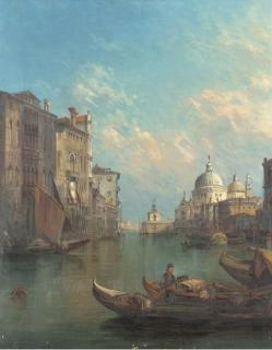 Alfred Pollentine - On the Grand Canal towards Santa Maria Della Salute, Venice
