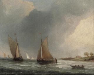 Alfred Priest - Barges tacking down the estuary