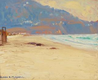 Alfred R. Mitchell - La Jolla Beach 8 x 10 in. framed 14 1/2 x 16 1/2 in.