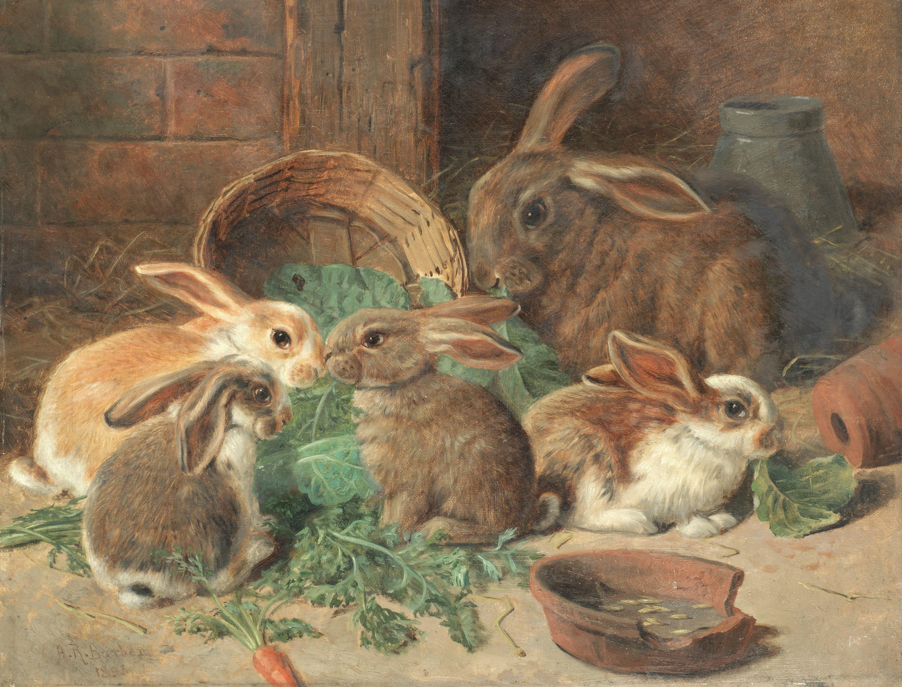 Alfred Richardson Barber - A Mother Rabbit And Her Young