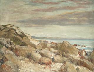 Alfred Robert Hayward - A View Along The Coast With Children Playing