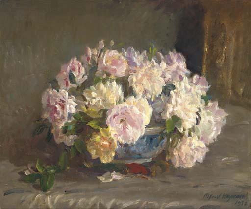 Alfred Robert Hayward - Pink Roses In A Porcelain Bowl