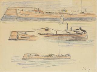 Alfred Sisley - Étude de péniches sur le Loing