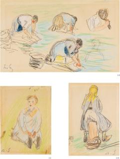 Alfred Sisley - (I) Enfant Assis (Ii) Lavandières (Iii) Femme Assise De Dos