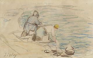 Alfred Sisley - Les Lavandières (recto) ; Étude de l\'Église de Moret-sur-Loing (verso)