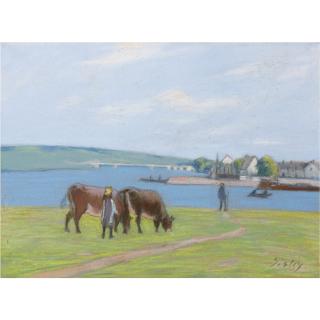 Alfred Sisley - Vaches Au Bord De La Seine À Saint Mammès