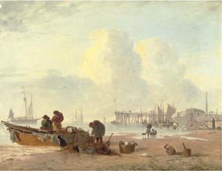 Alfred Stannard - A Coastal Scene With Fisherfolk In The Foreground