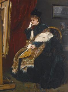 Alfred Stevens - Belgian la Femme En Vert Dans L\'Atelier