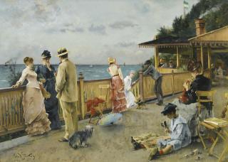 Alfred Stevens - Belgian la Villa Des Falaises À Sainte-Adresse