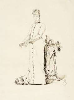 Alfred Stevens - Eine junge Dame, die Handschuhe ausziehend.