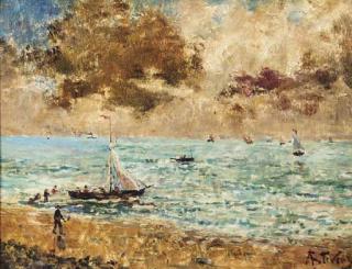Alfred Stevens - Sailing vessels off the seashore