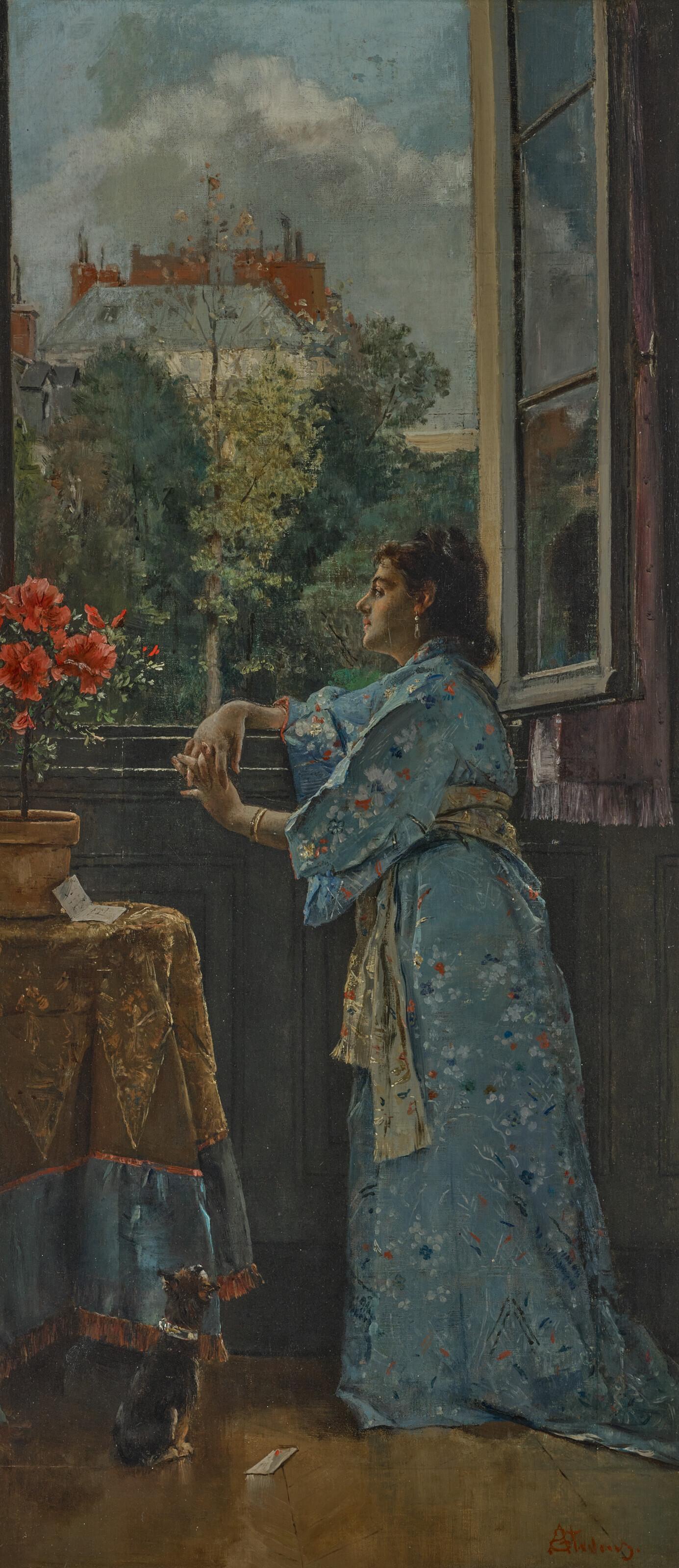 Alfred Stevens - Une femme à fenêtre (The Blue Kimono)
