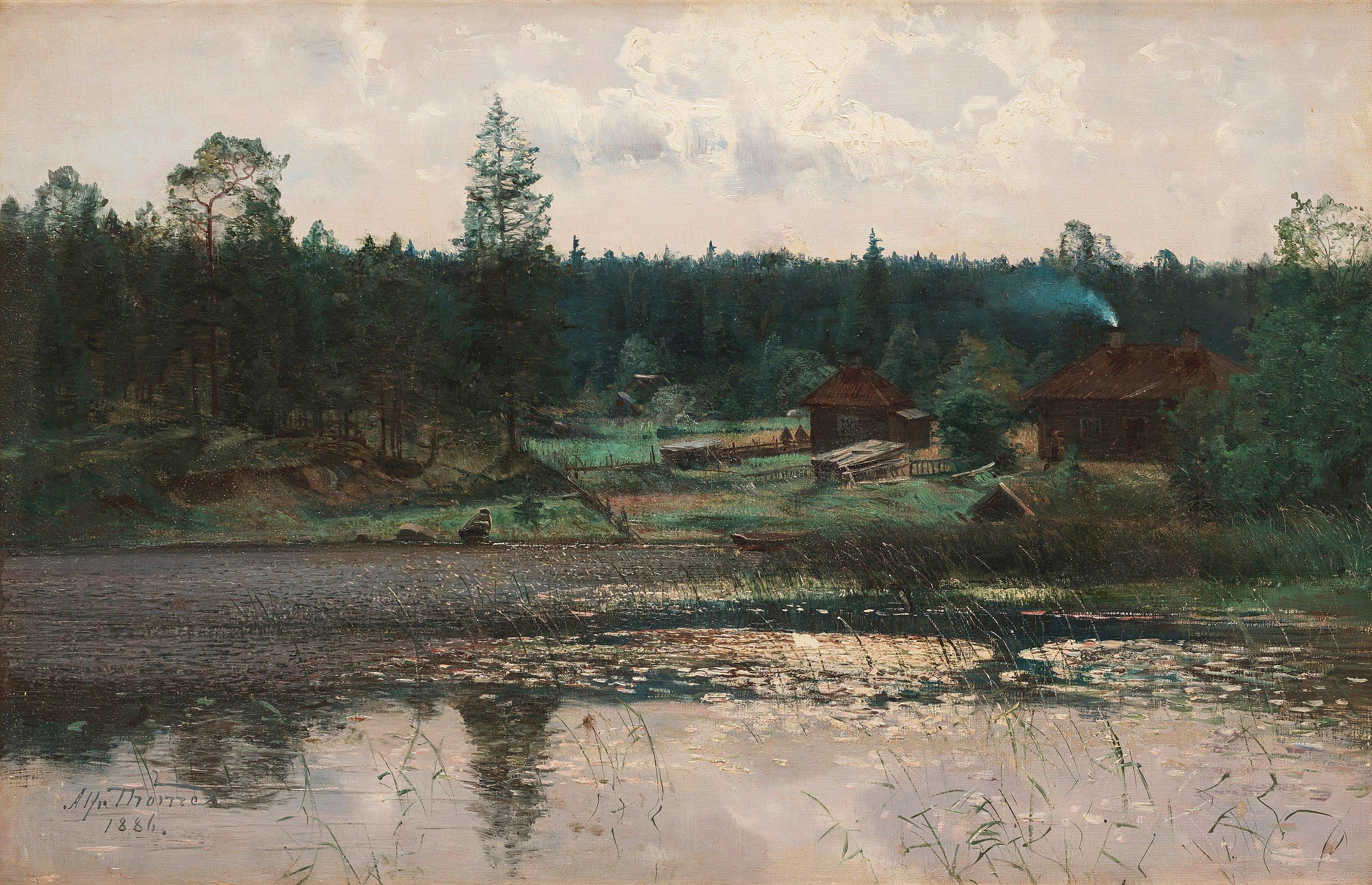 Alfred Thörne - Lake view with cabins