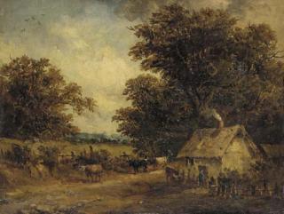 Alfred Vickers, Sen. - A farmhouse with cows in a landscape