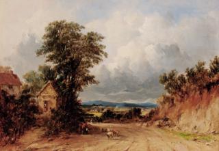 Alfred Vickers - Figures and sheep on a track, Malvern, Worcestershire