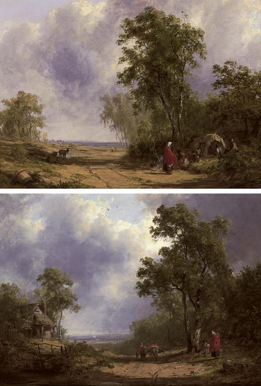 Alfred Vickers - The gypsy encampment; and Figures along a country road