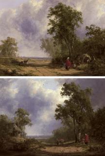 Alfred Vickers - The gypsy encampment; and Figures along a country road