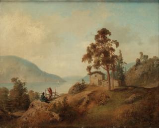 Alfred Wahlberg - A fjord landscape with figures