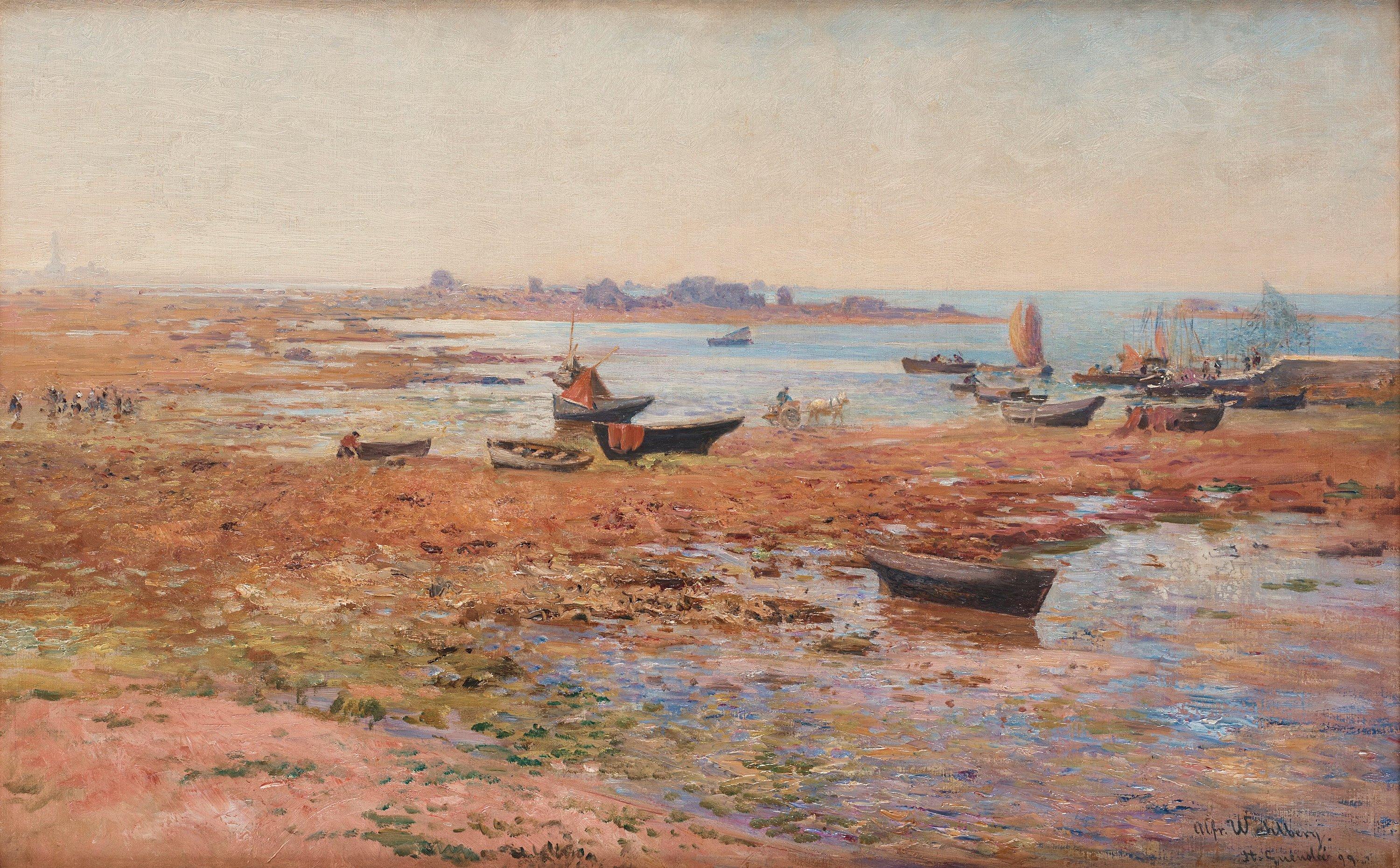 Alfred Wahlberg - Harbor Scene at Saint Guénolé