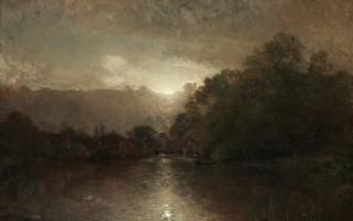 Alfred Wahlberg - Moonlit river landscape
