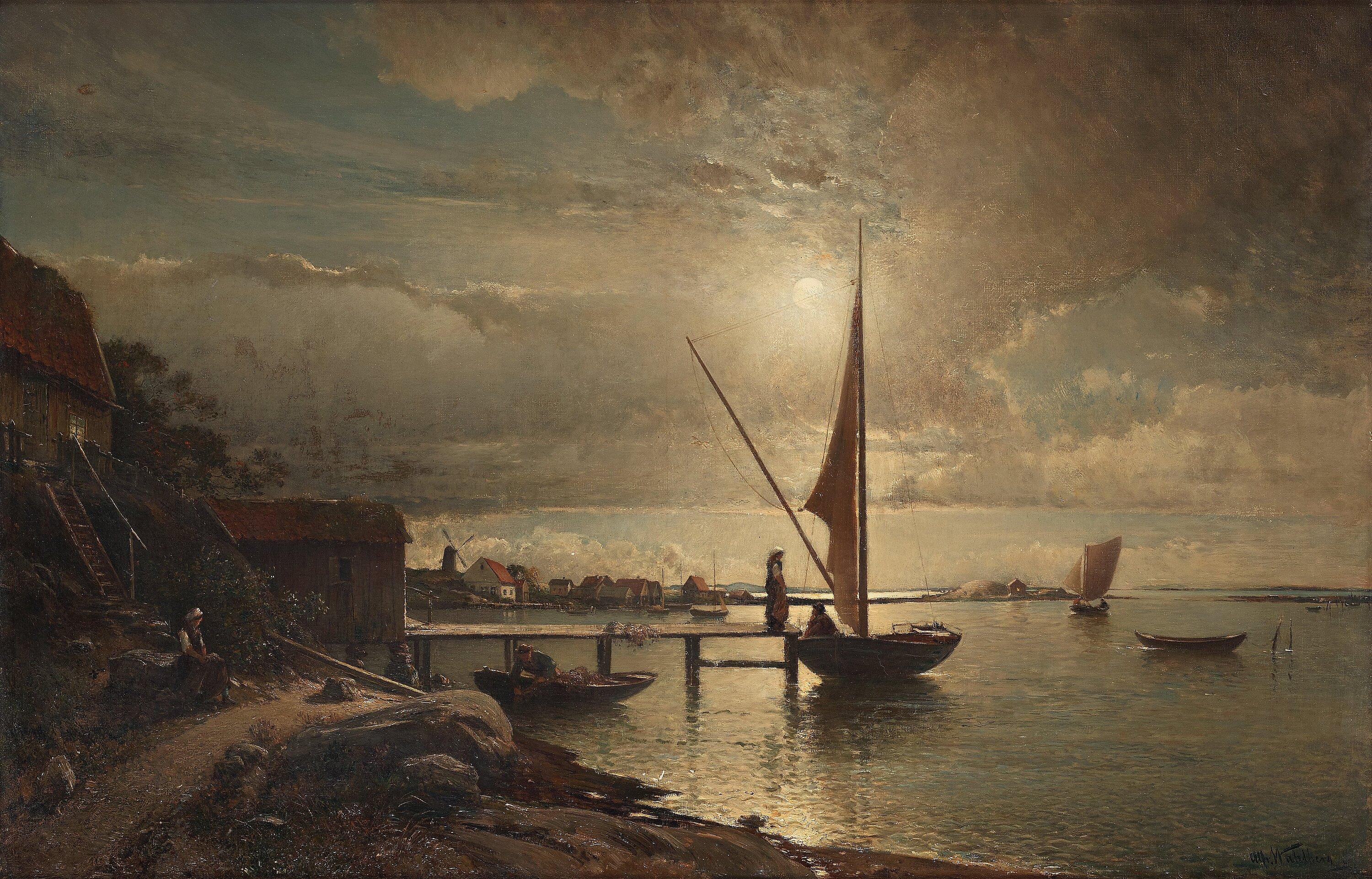 Alfred Wahlberg - Moonlit scene from Fjällbacka on the west coast of Sweden