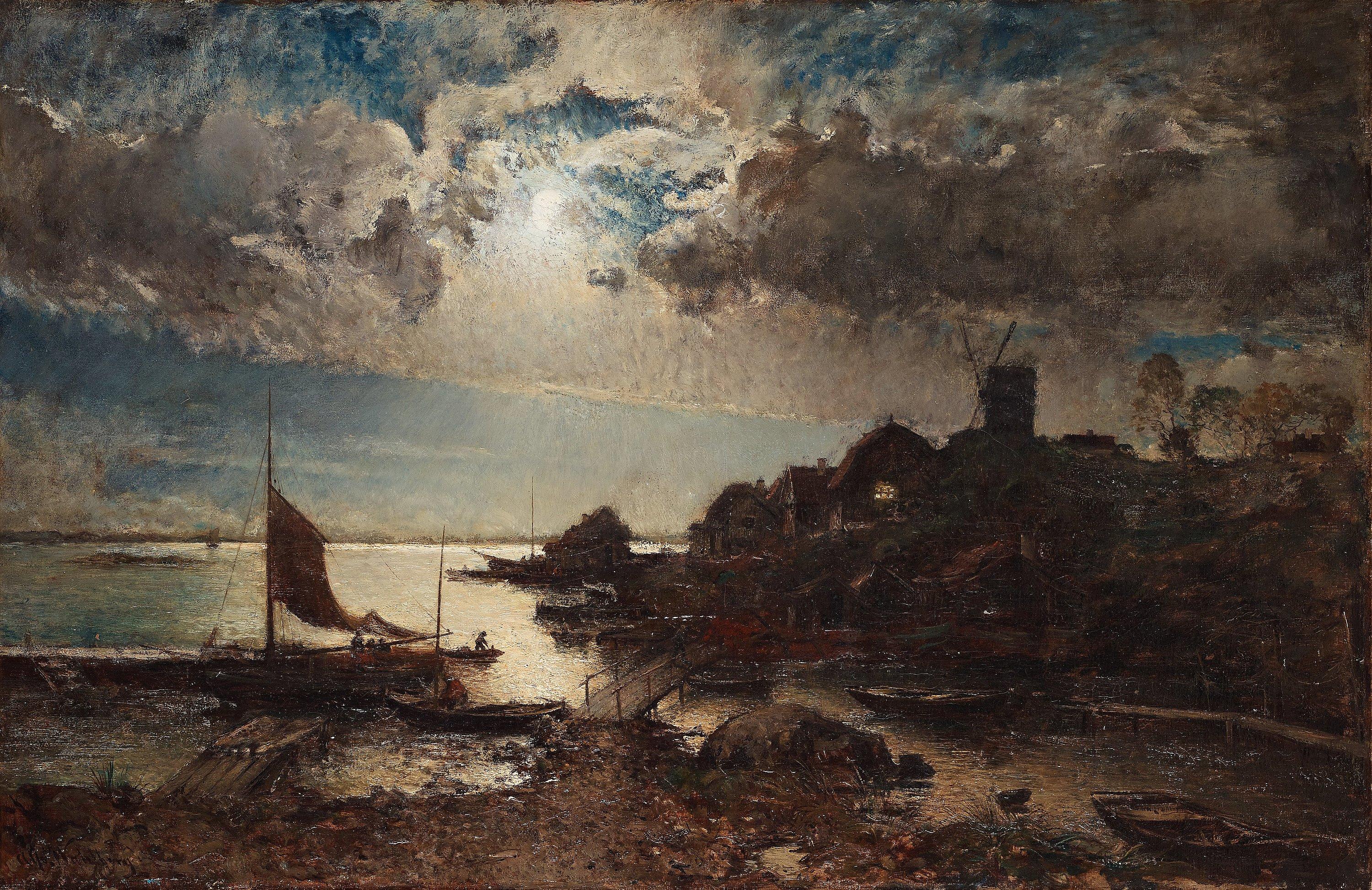 Alfred Wahlberg - Moonlit view from Vaxholm, Sweden