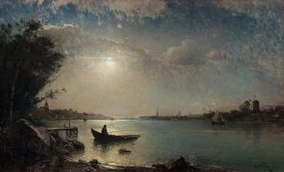 Alfred Wahlberg - Stockholm\'s inlet in moonlight