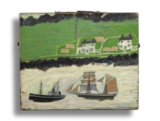 Alfred Wallis - A Steamship and a Schooner Passing the Coast (recto); A Path Through a Wood (verso)