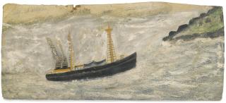Alfred Wallis - Double-Chimneyed Steamboat Sailing Towards Headland