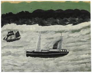 Alfred Wallis - Steamer And Sailing Boat Along Coast