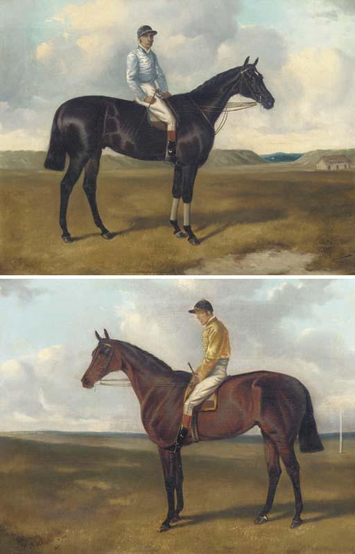 Alfred Wheeler, Jun. - Ormonde, a bay racehorse, with Fred Archer up, on Newmarket Heath; and Bendigo, a brown racehorse with Tom Cannon up, on Newmarket Heath