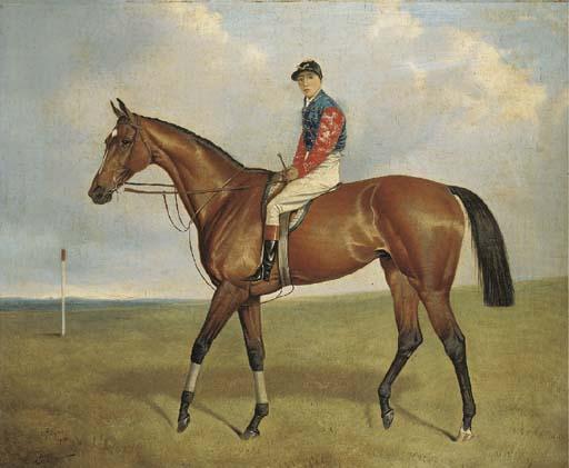 Alfred Wheeler - Diamond Jubilee with jockey up by a post