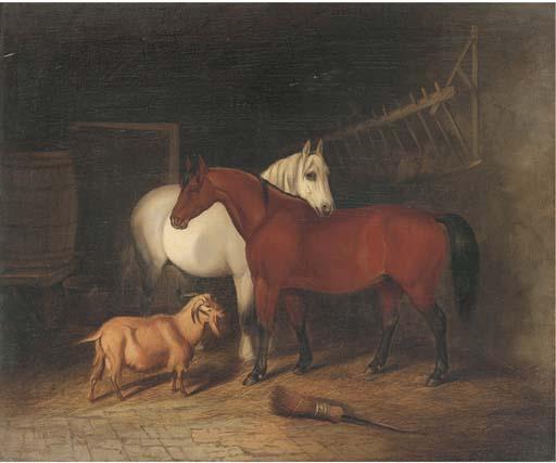 Alfred Wheeler - Two Horses And A Goat In A Stable
