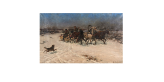Alfred Wierusz-Kowalski - The Attack 25 3/4 x 41 in. (65.5 x 104.5 cm) framed 30 3/4 x 46 1/8 x 3 1/2 in.