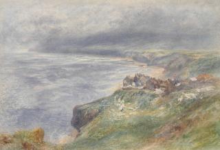 Alfred William Hunt, R.W.S. - A stiff North-Easter, Robin Hood\'s Bay, Whitby, North Yorkshire