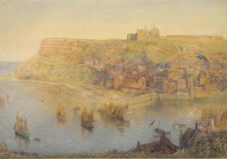 Alfred William Hunt, R.W.S. - Whitby Abbey, with boats sailing out of the harbour