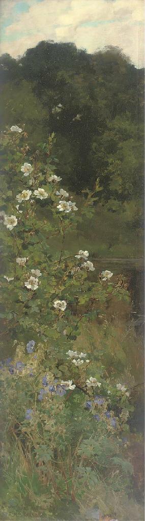 Alfred William Parsons, R.A., R.I. - Geraniums and dog roses