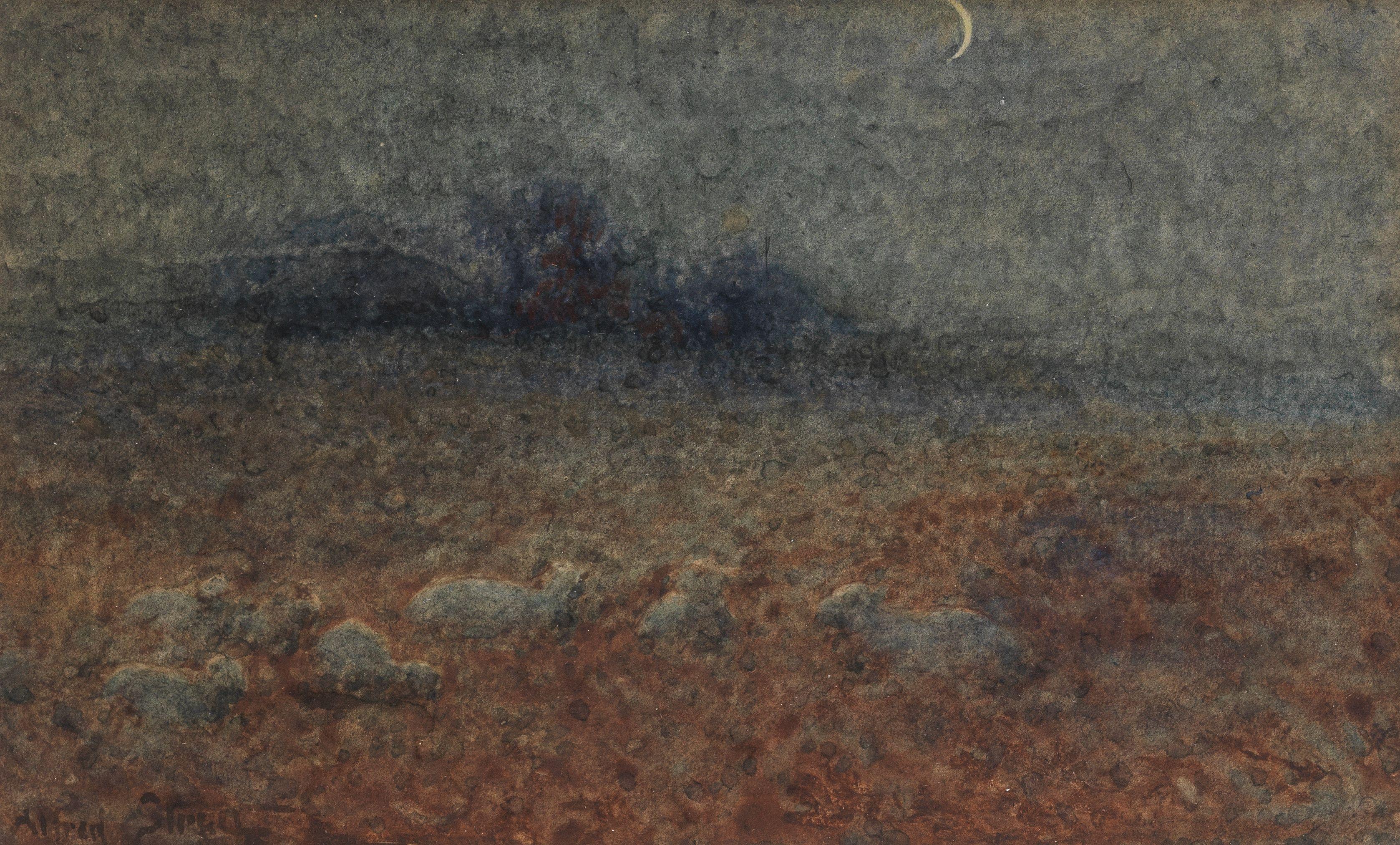 Alfred William Strutt, RCA - Sheep in moonlight