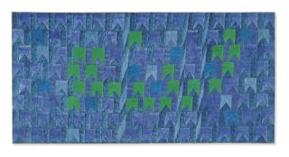 Alfredo Volpi - Untitled (Bandeirinhas com Mastros no Azul) (Untitled (Flags with Masts in Blue))