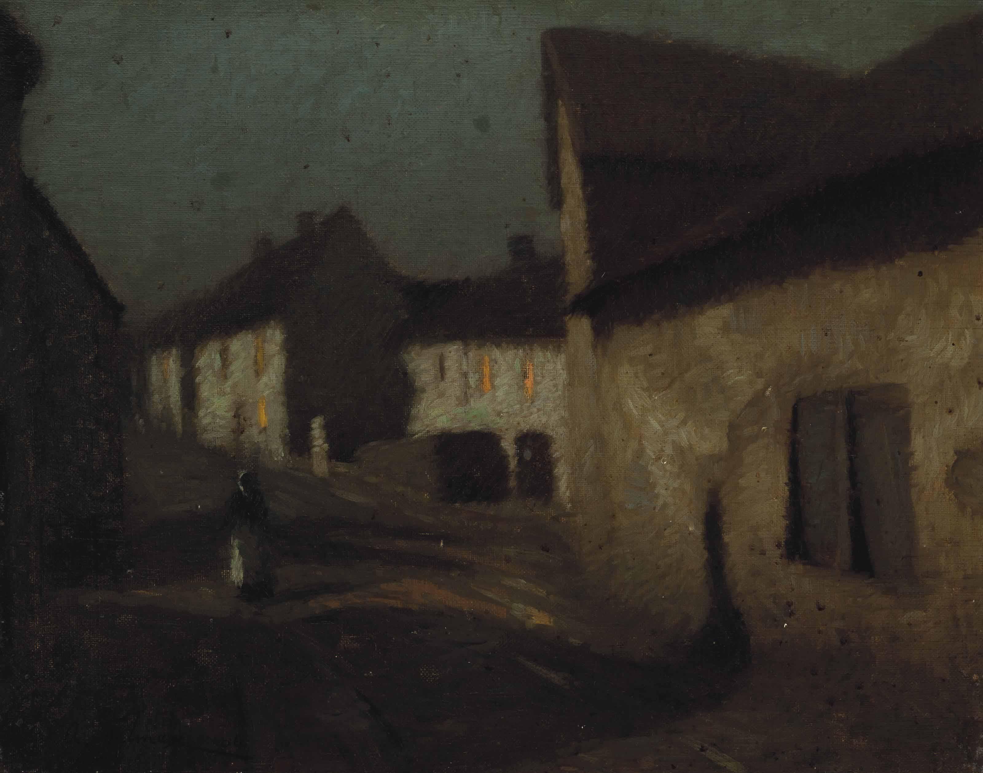 Algernon Mayon Talmage - Figure on a village street at dusk