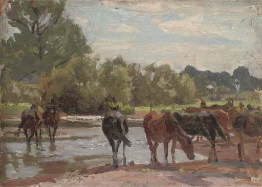 Algernon Talmage, R.A. - New Forest Ponies At Tyrell\'S Ford