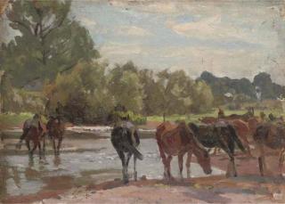 Algernon Talmage, R.A. - New Forest Ponies At Tyrell\'S Ford