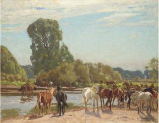 Algernon Talmage, R.A. - New Forest ponies at Tyrrell\'s Ford